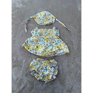 cupcakes & cashmere baby floral set dress, diaper cover, and bonnet size 0-3M